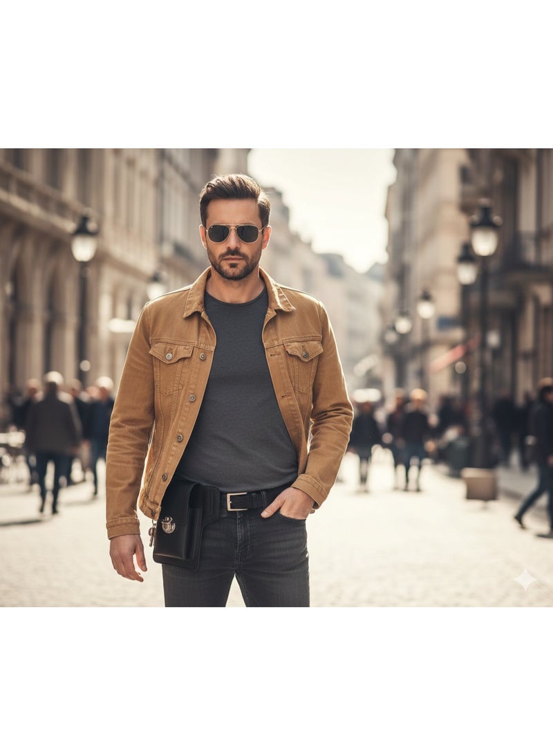 My souq store:Men's Premium Leather Belt Bag - Compact Mobile Phone Holster with Belt Loop and Metal Clasp - Black. - Image 3